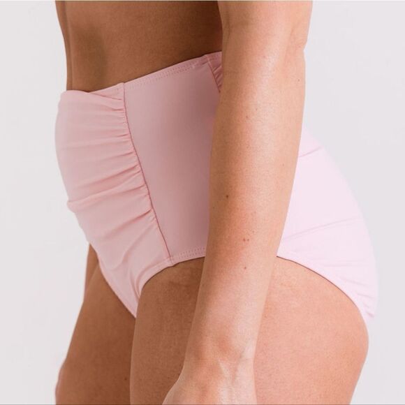 NWT High Waist Ruched, Full Coverage Womens Swimsuit Bikini Bottom Light Pink - Picture 2 of 14